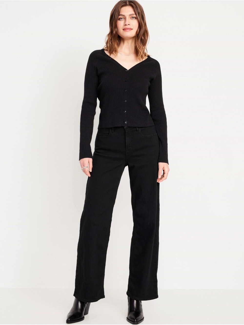 Old Navy Black High-Rise Wide-Leg Jeans wow